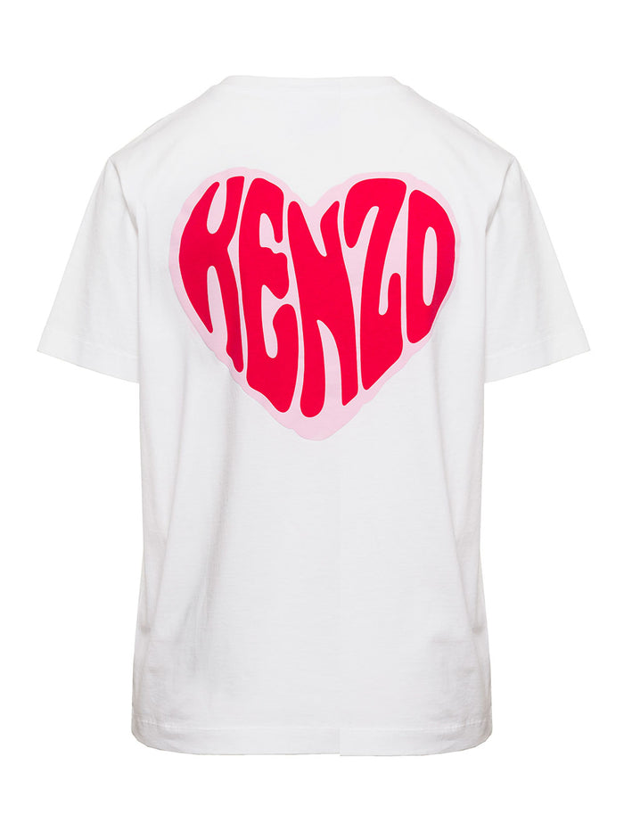 White Crewneck T-Shirt With Heart Logo Print Cotton Woman Tshirts And Polo Shirts