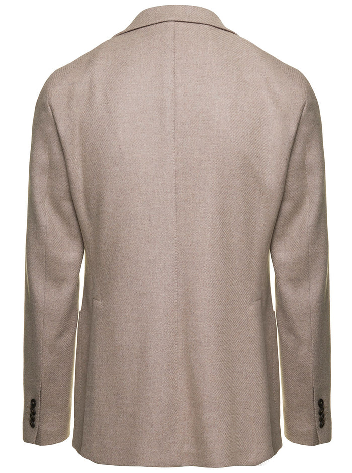 Beige Single-Breasted Jacket With Logo Charm Wool Blend Man Virgin Polyammide Blazers