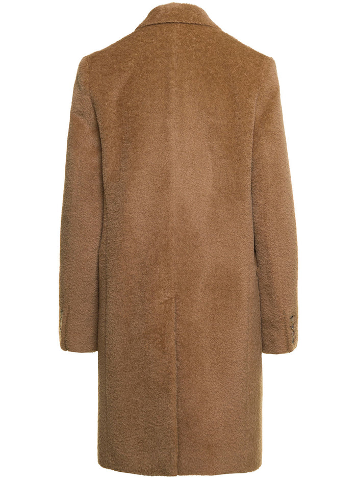 Beige Monochrome Teddy Coat With Pockets Wool Blend Woman Alpaca