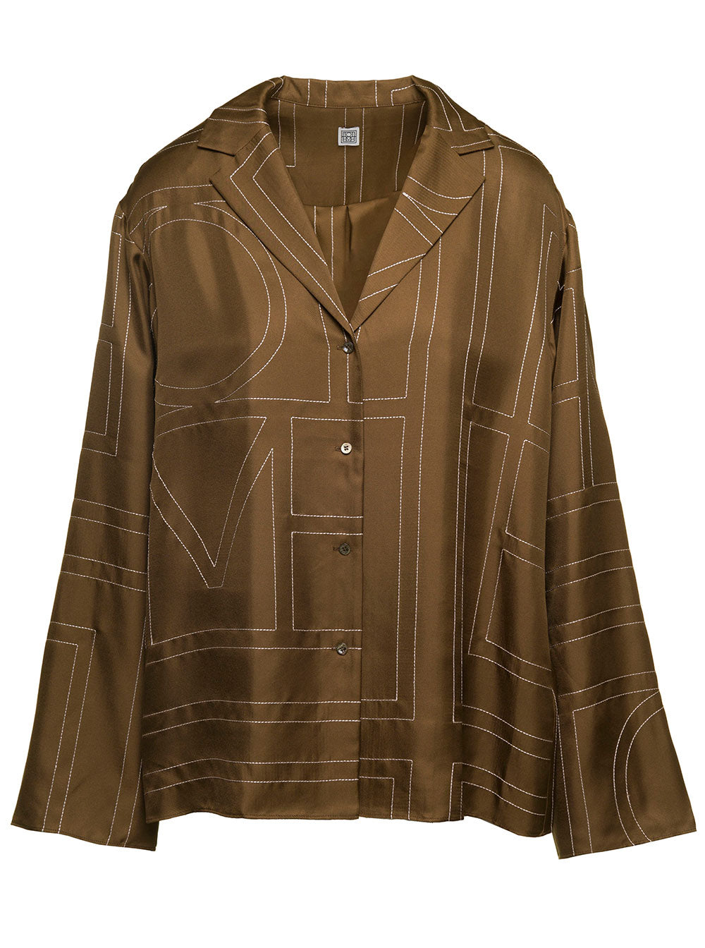 Brown Blouse With All-Over Embroidered Contrasting Logo Silk Woman Shirts And Blouses