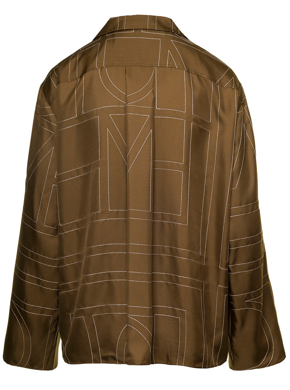 Brown Blouse With All-Over Embroidered Contrasting Logo Silk Woman Shirts And Blouses