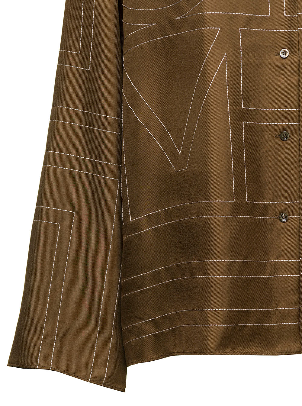 Brown Blouse With All-Over Embroidered Contrasting Logo Silk Woman Shirts And Blouses