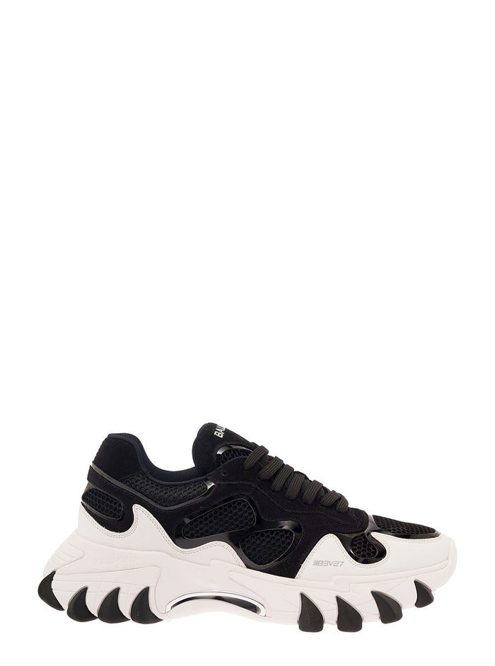 Black And White B-East Sneaker With Contrast Detail Suede Mesh Man Polyester