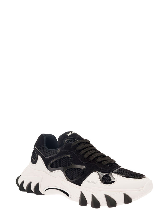 Black And White B-East Sneaker With Contrast Detail Suede Mesh Man Polyester