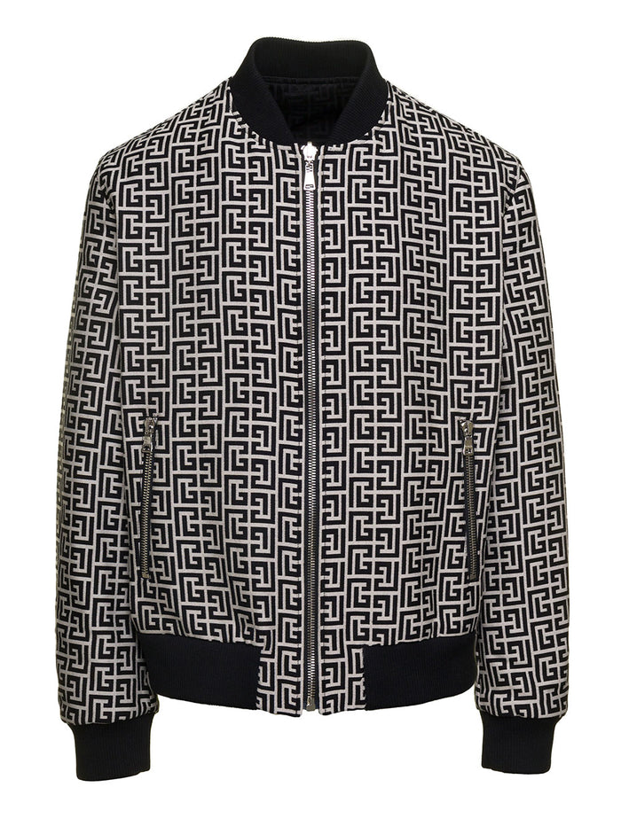 Two-Tone Reversible Bomber Jacket With Monogram Detail Viscose Man Grey Silk