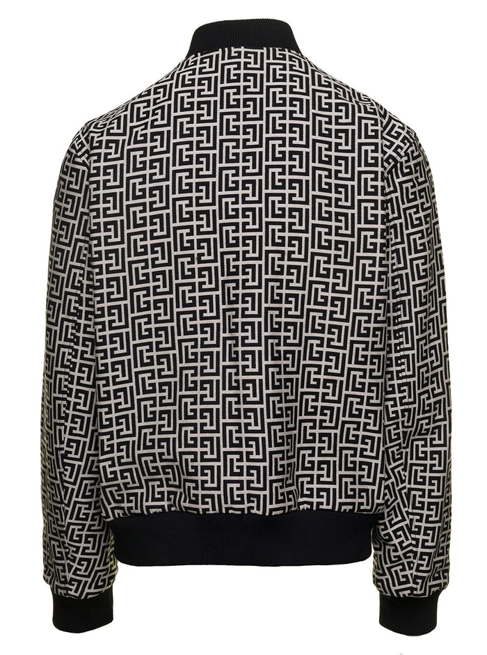 Two-Tone Reversible Bomber Jacket With Monogram Detail Viscose Man Grey Silk