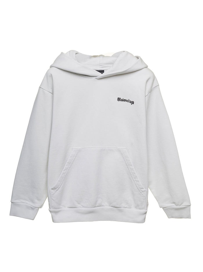 White Hoodie With Contrasting Logo Print Cotton Boy Sweatshirts
