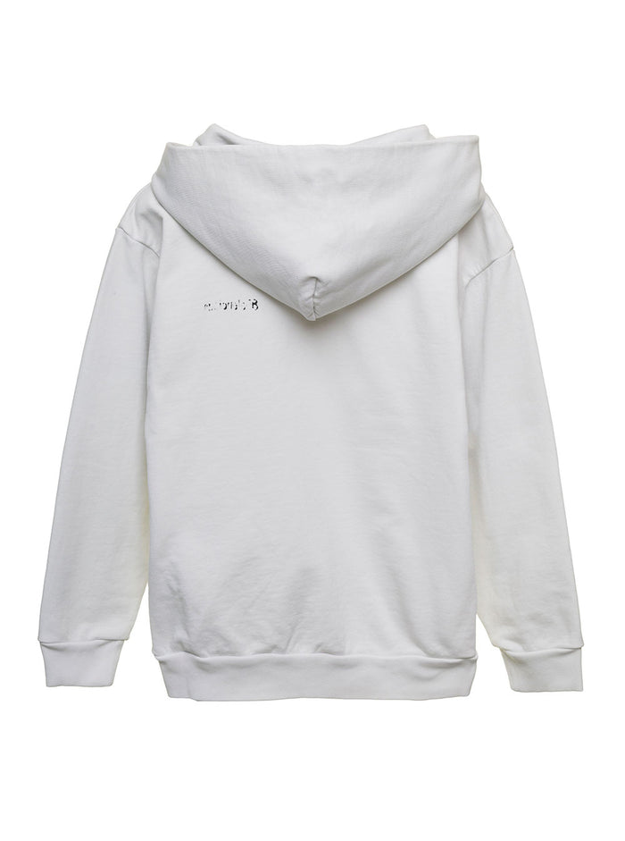 White Hoodie With Contrasting Logo Print Cotton Boy Sweatshirts
