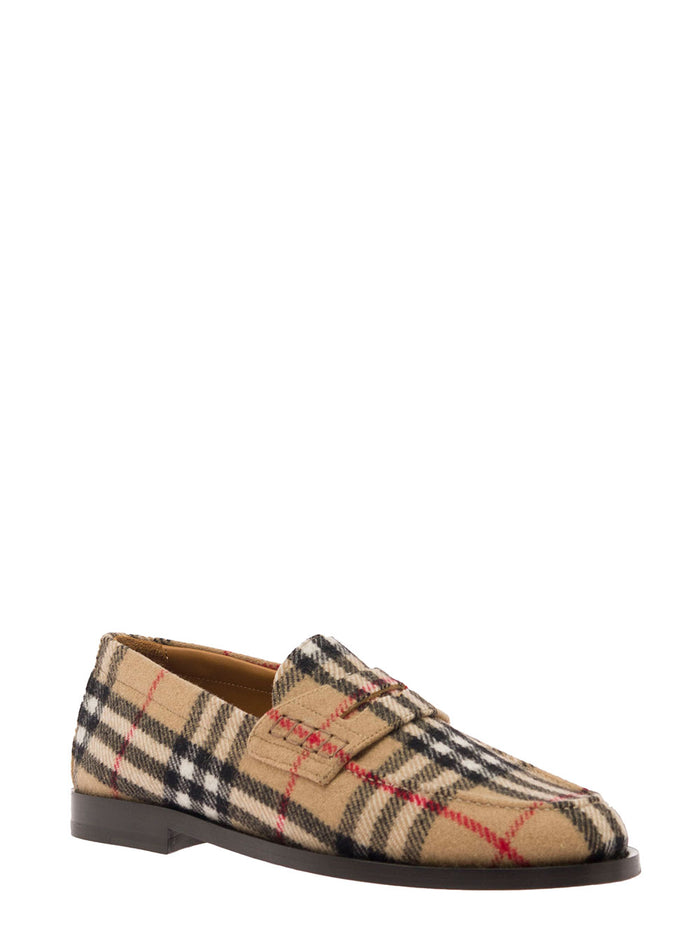Beige Hackney Loafers With Burberry Check Motif Wool Man Virgin