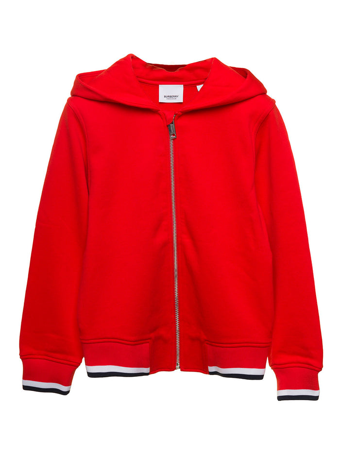 Red Hoodie With College-Style Logo Print At The Back Cotton Boy Sweatshirts