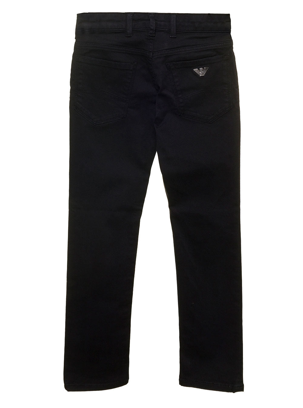 Black Five-Pocket Jeans With Metal Logo Patch Stretch Cotton Denim Boy Elastane Trousers