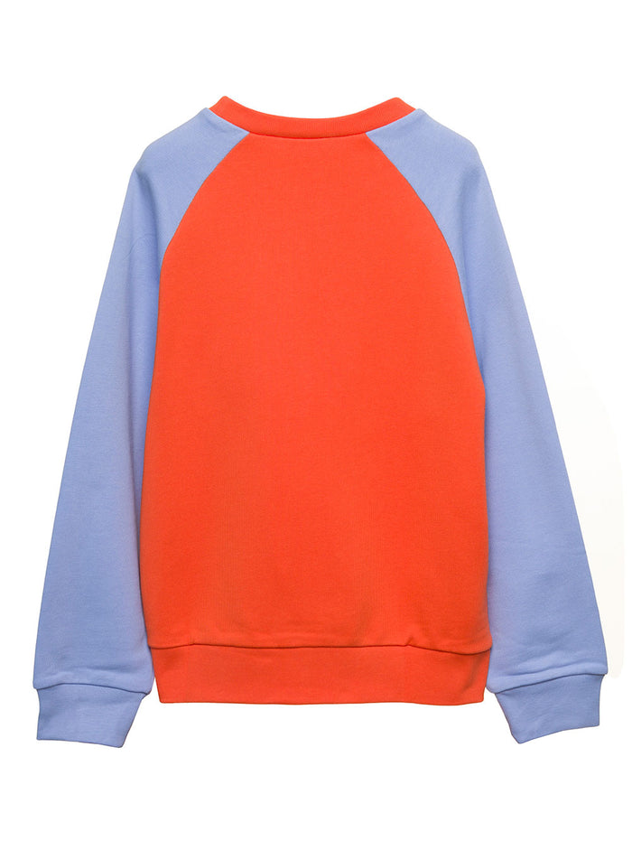 Orange Crewneck Sweatshirt With Contrasting Sleeves And Logo Print Cotton Boy Sweatshirts