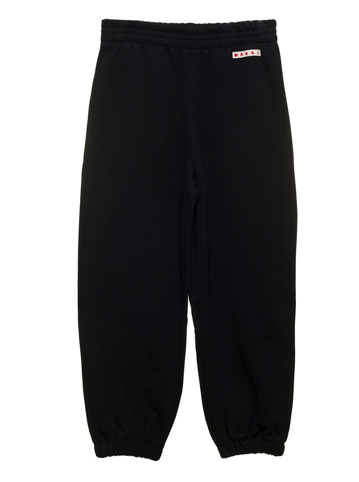 Black Sweatpants With Logo Patch Cotton Boy Trousers