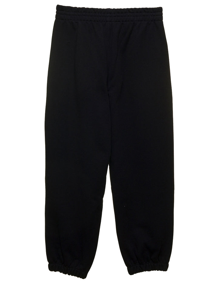 Black Sweatpants With Logo Patch Cotton Boy Trousers