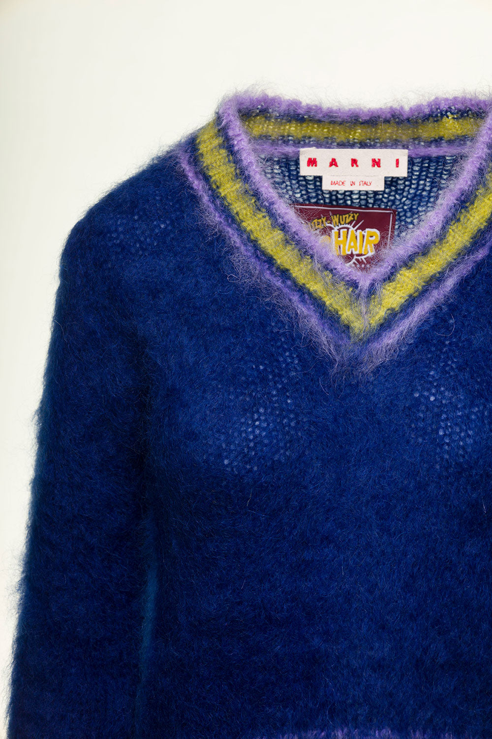 Blue Cropped College Style Sweater With Striped Detail Mohair Woman Blu Knit Polyamide Woven Jersey