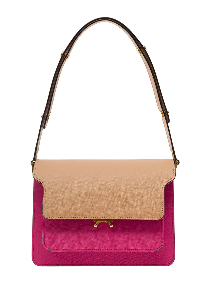 Multicolour Trunk Shoulder Bag With Gold-Tone Details Leather Woman Calf
