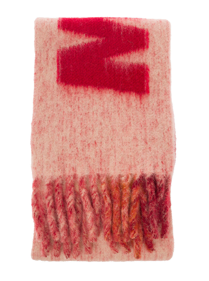 Pink Scarf With Maxi Logo And Contrasting Tassel Wool Blend Woman Scarfs Foulards