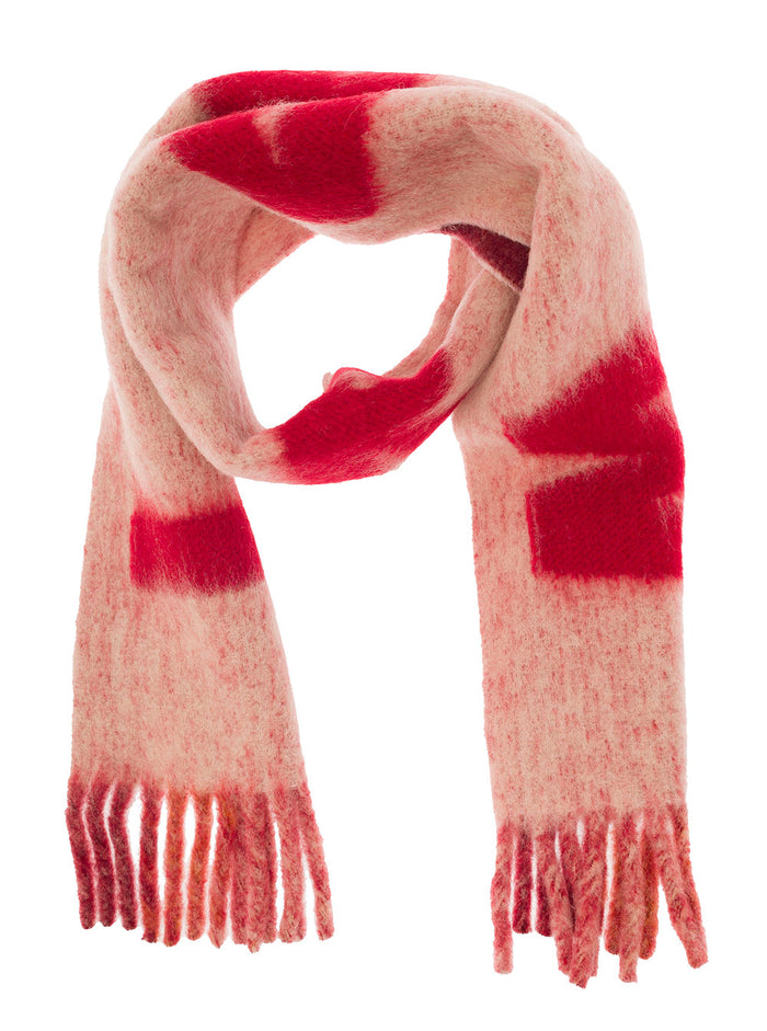 Pink Scarf With Maxi Logo And Contrasting Tassel Wool Blend Woman Scarfs Foulards