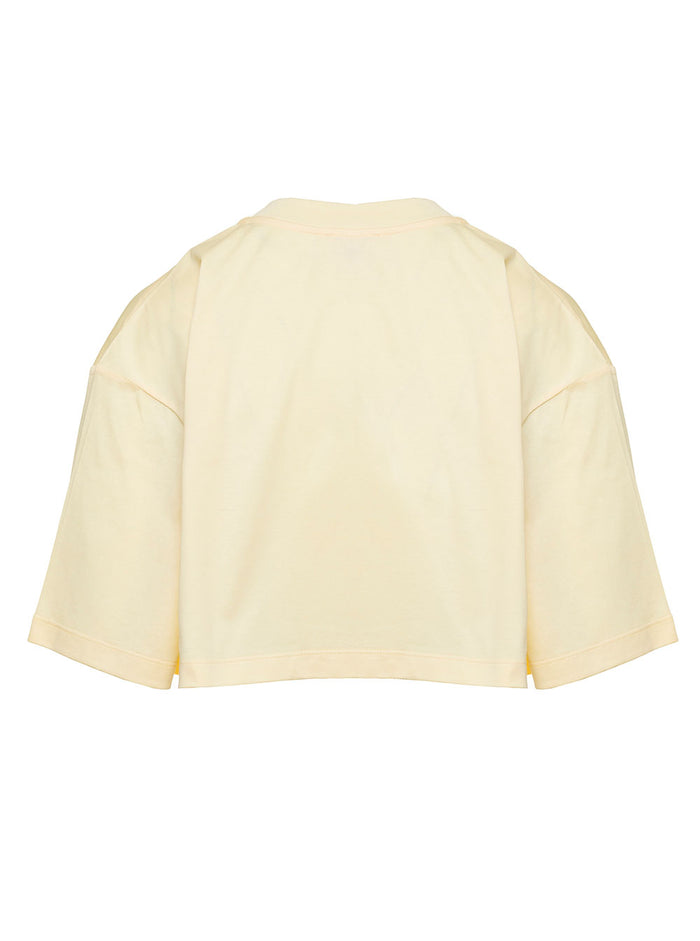 Yellow Cropped T-Shirt With Embroidered Patch Logo On The Chest Cotton Woman Knit Tshirts And Polo Shirts