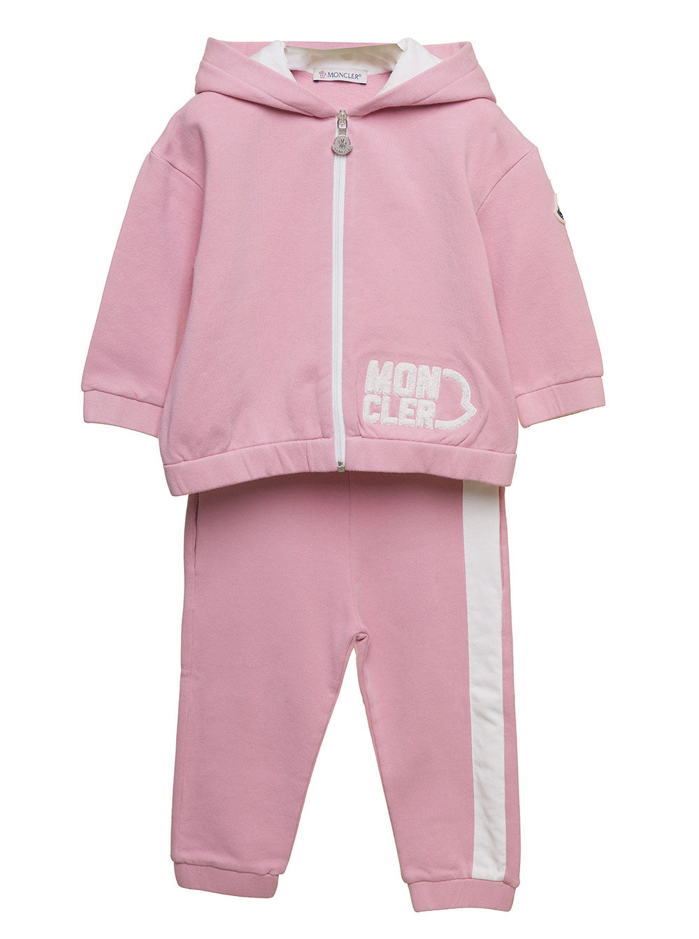 Pink Hoodie And Pants Suitr With Logo Patch Cotton Blend Baby Elastane Suits