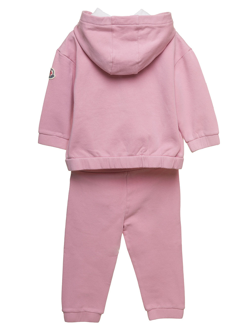 Pink Hoodie And Pants Suitr With Logo Patch Cotton Blend Baby Elastane Suits
