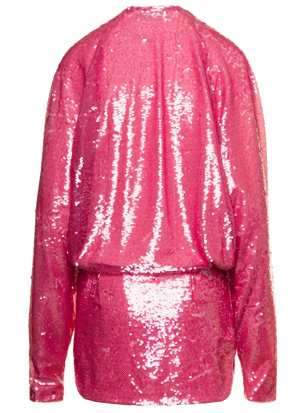 Gael Mini Pink Dress With Long Sleeves And All-Over Paillettes Embroidery Fabric Woman Fuxia Polyester