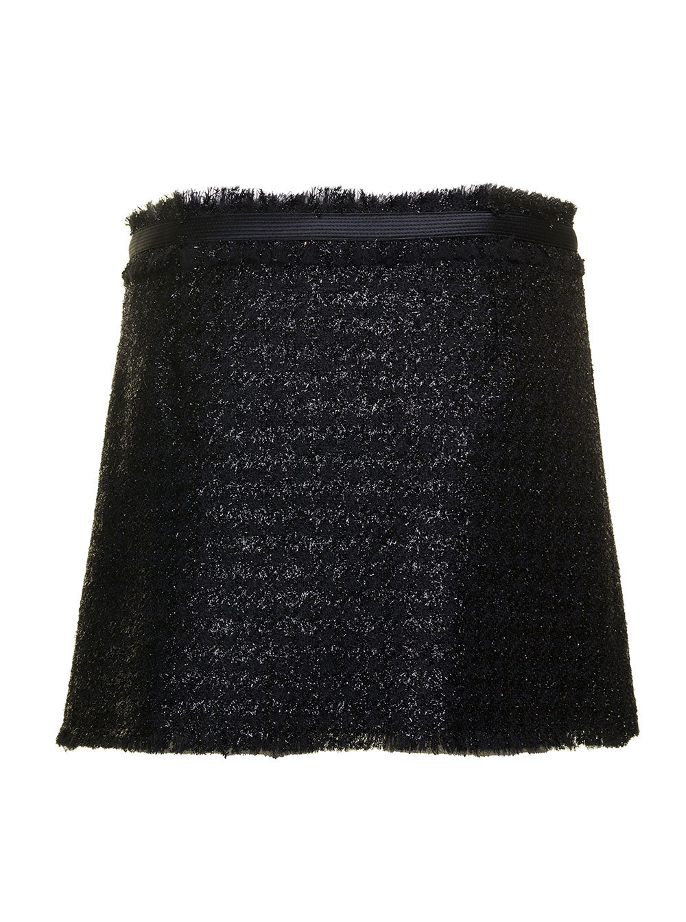 Black Mini Lurex Skirt With Silver-Tone Hardware Wool Blend Woman