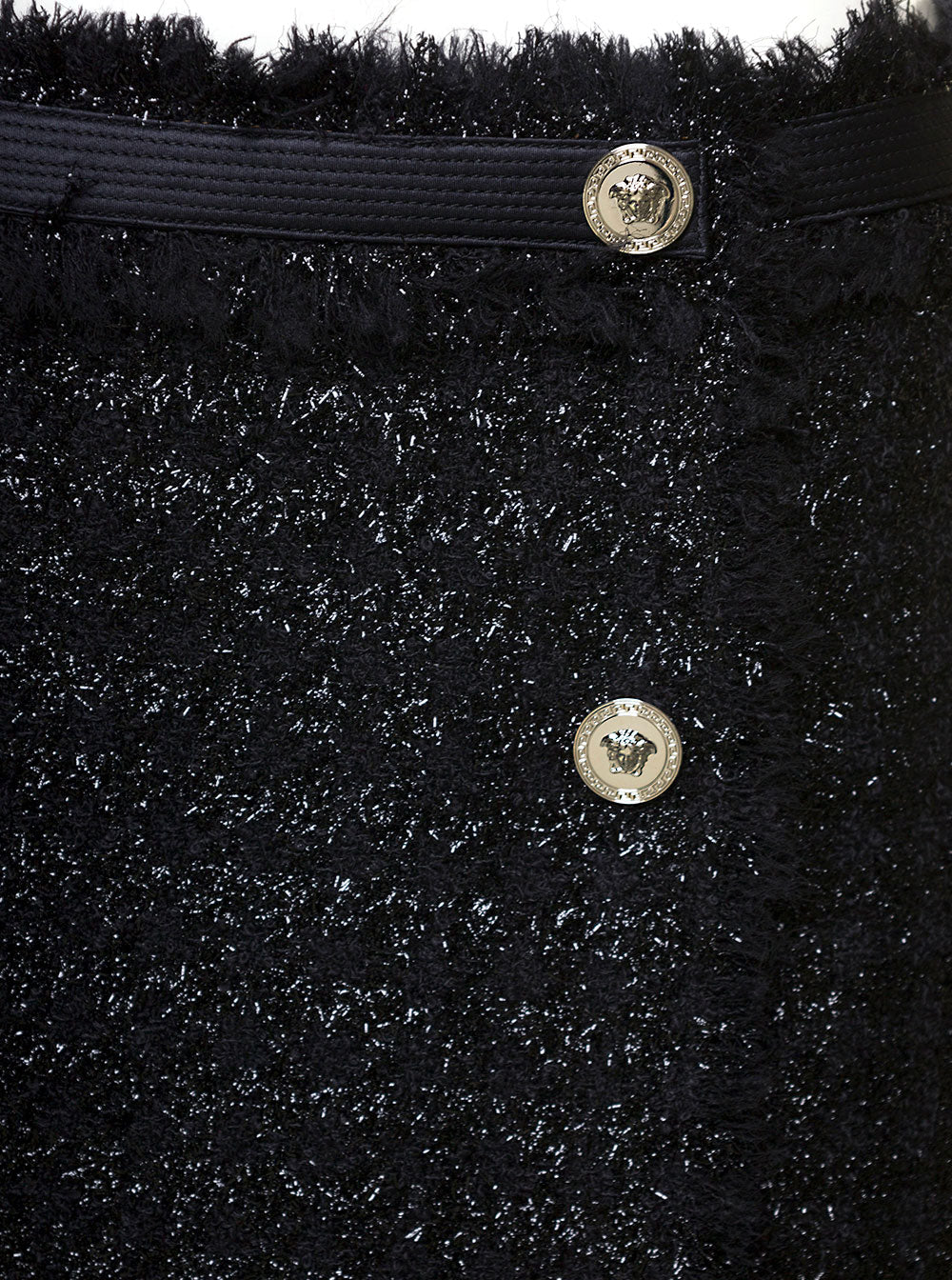 Black Mini Lurex Skirt With Silver-Tone Hardware Wool Blend Woman
