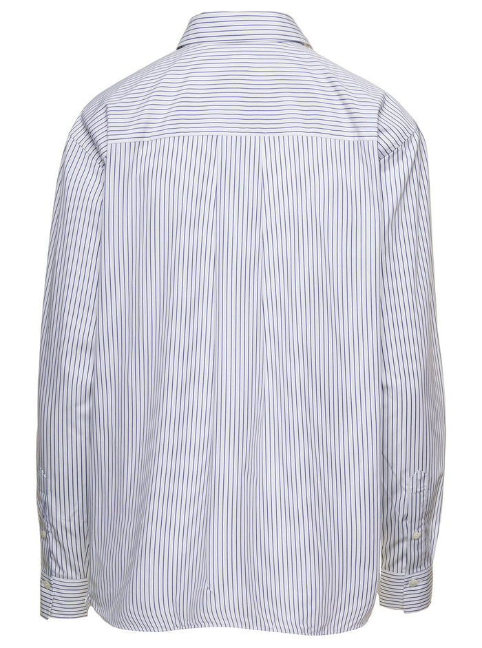 Oversize Blue And White Shirt With Logo Embroidery Cotton Blend Woman Blu Organic Lyocell Blouses