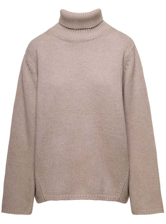 Oversized Beige Sweater With Turtleneck Wool Blend Woman Rws Cashmere Jersey