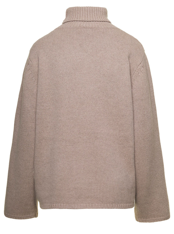 Oversized Beige Sweater With Turtleneck Wool Blend Woman Rws Cashmere Jersey