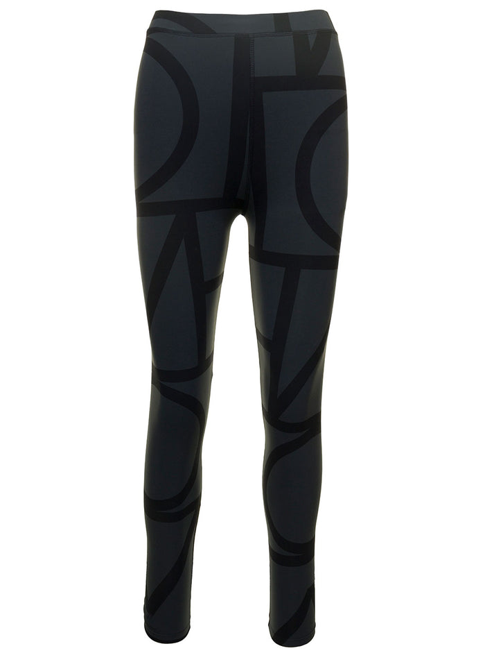 Black Leggings With All-Over Monogram Print Tech Fabric Woman Recycled Polyammide Elastan Trousers