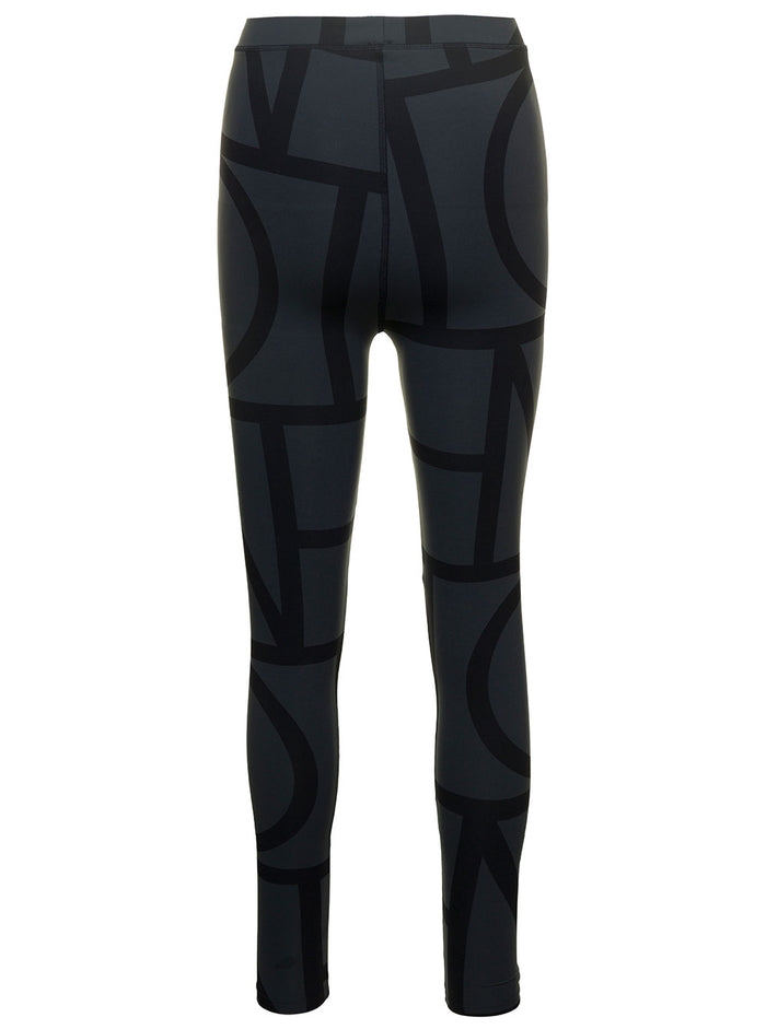 Black Leggings With All-Over Monogram Print Tech Fabric Woman Recycled Polyammide Elastan Trousers