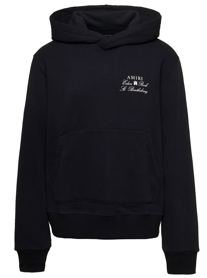 Black Hoodie With Amiri X Eden Rock Print Cotton Man Sweatshirts