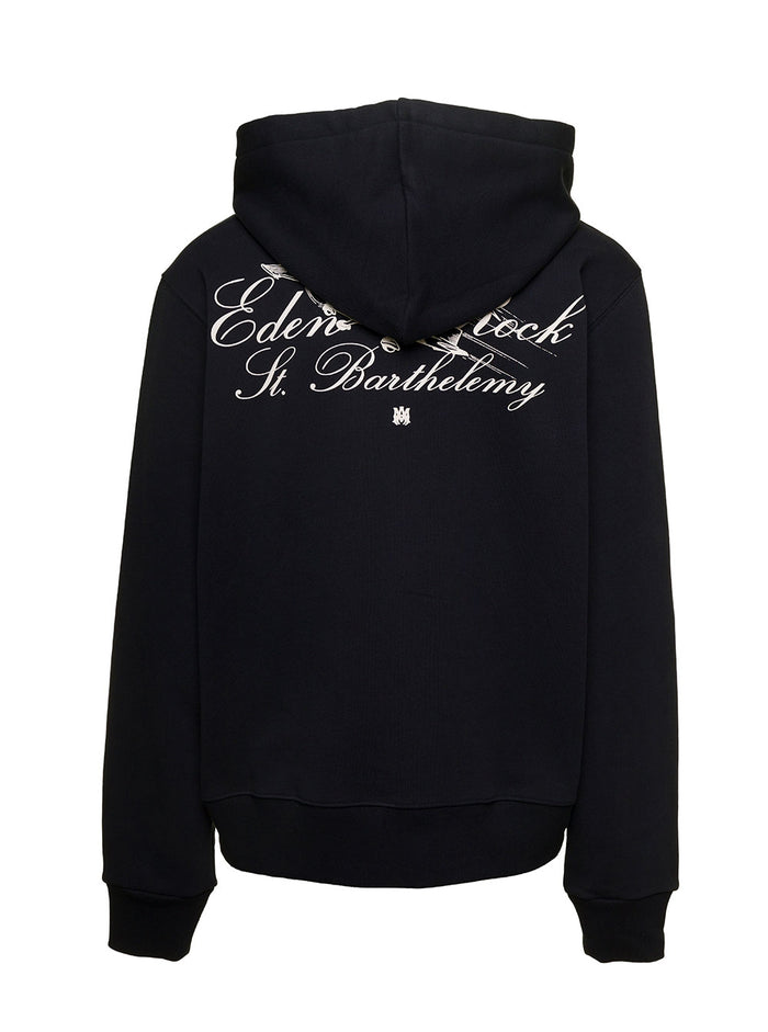 Black Hoodie With Amiri X Eden Rock Print Cotton Man Sweatshirts