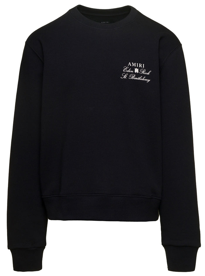 Black Crewneck Sweatshirt With Amiri X Eden Rock Print Cotton Man Sweatshirts