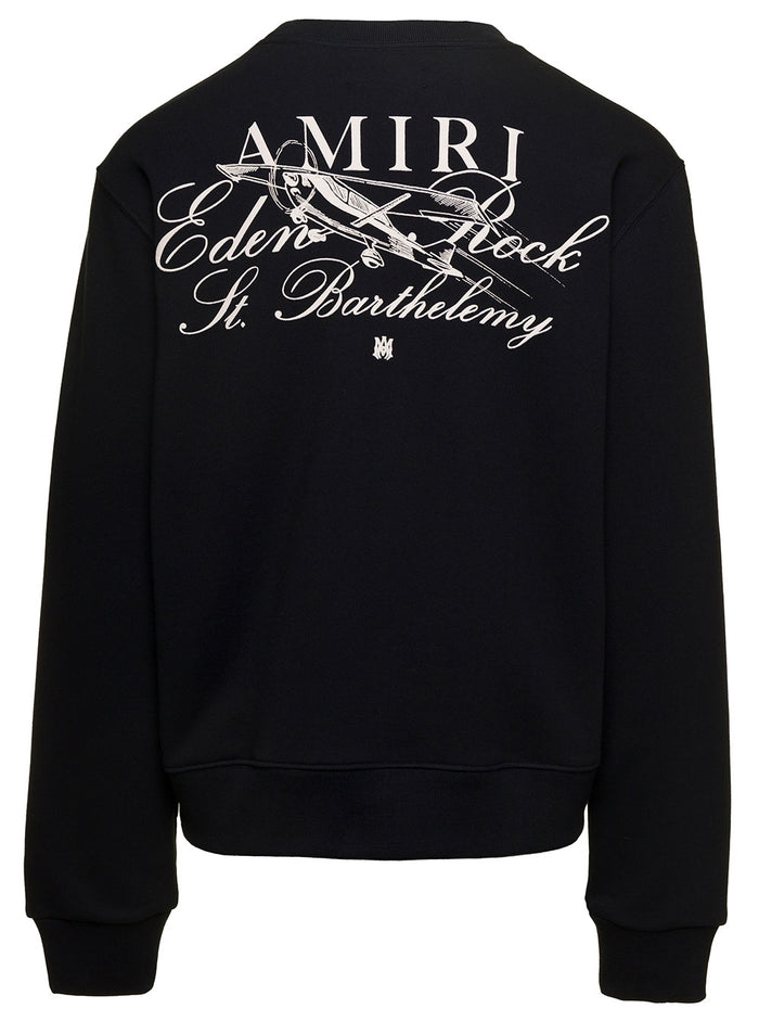 Black Crewneck Sweatshirt With Amiri X Eden Rock Print Cotton Man Sweatshirts
