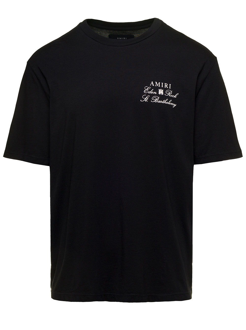 Black Crewneck T-Shirt With Amiri X Eden Rock Print Cotton Man Tshirts And Polo Shirts