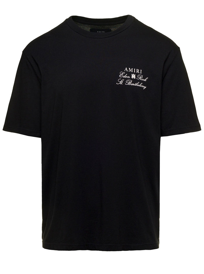 Black Crewneck T-Shirt With Amiri X Eden Rock Print Cotton Man Tshirts And Polo Shirts