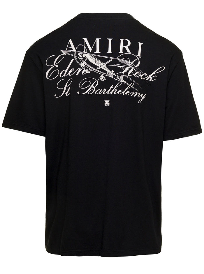 Black Crewneck T-Shirt With Amiri X Eden Rock Print Cotton Man Tshirts And Polo Shirts