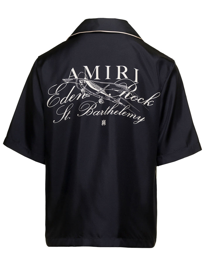 Black Bowling Shirt With Amiri X Eden Rock Print Silk Man And Blouses