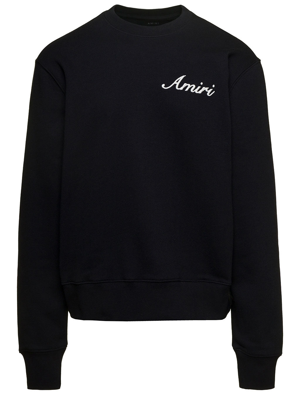 Black Crewneck Sweatshirt With Contrasting Logo Embroidery Cotton Man Sweatshirts
