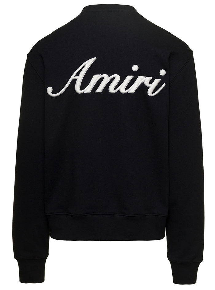 Black Crewneck Sweatshirt With Contrasting Logo Embroidery Cotton Man Sweatshirts
