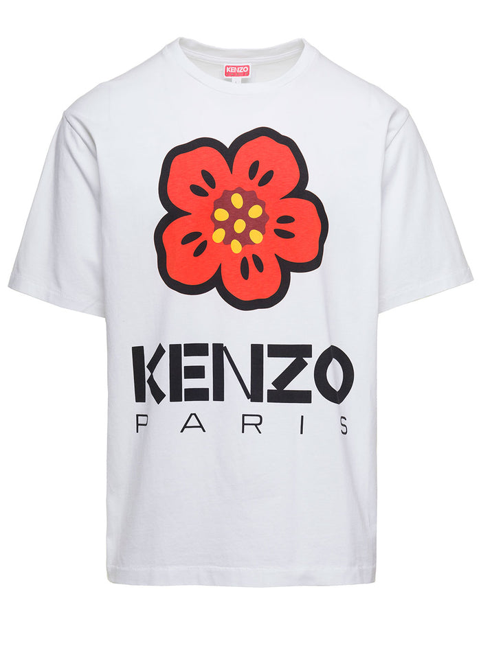 White T-Shirt With Boke Flower Print Cotton Man Tshirts And Polo Shirts