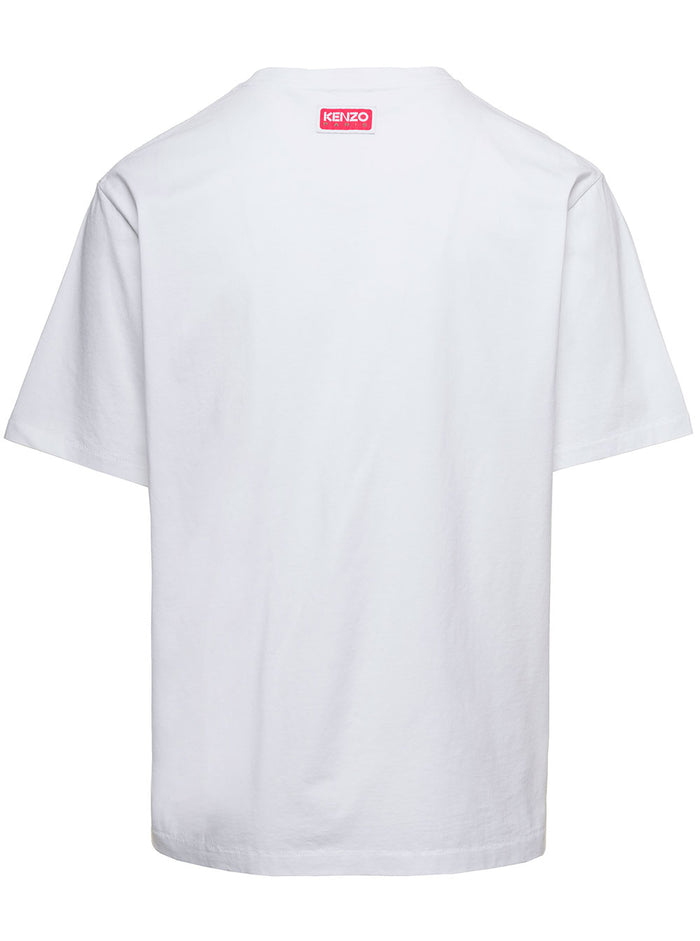 White T-Shirt With Boke Flower Print Cotton Man Tshirts And Polo Shirts