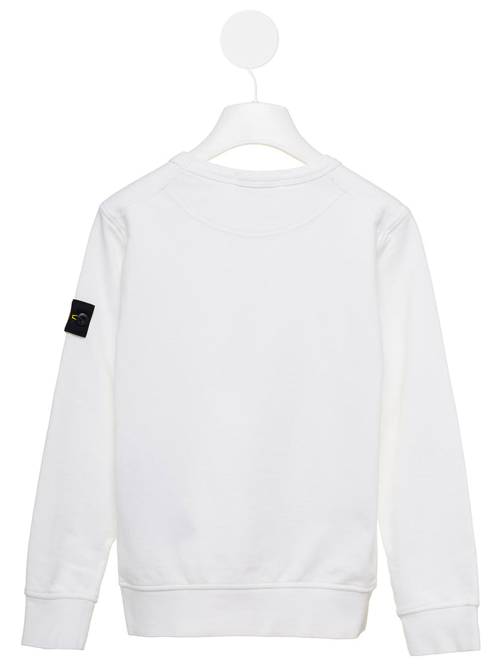 White Crewneck Sweatshirt With Logo Patch Cotton Boy Jersey