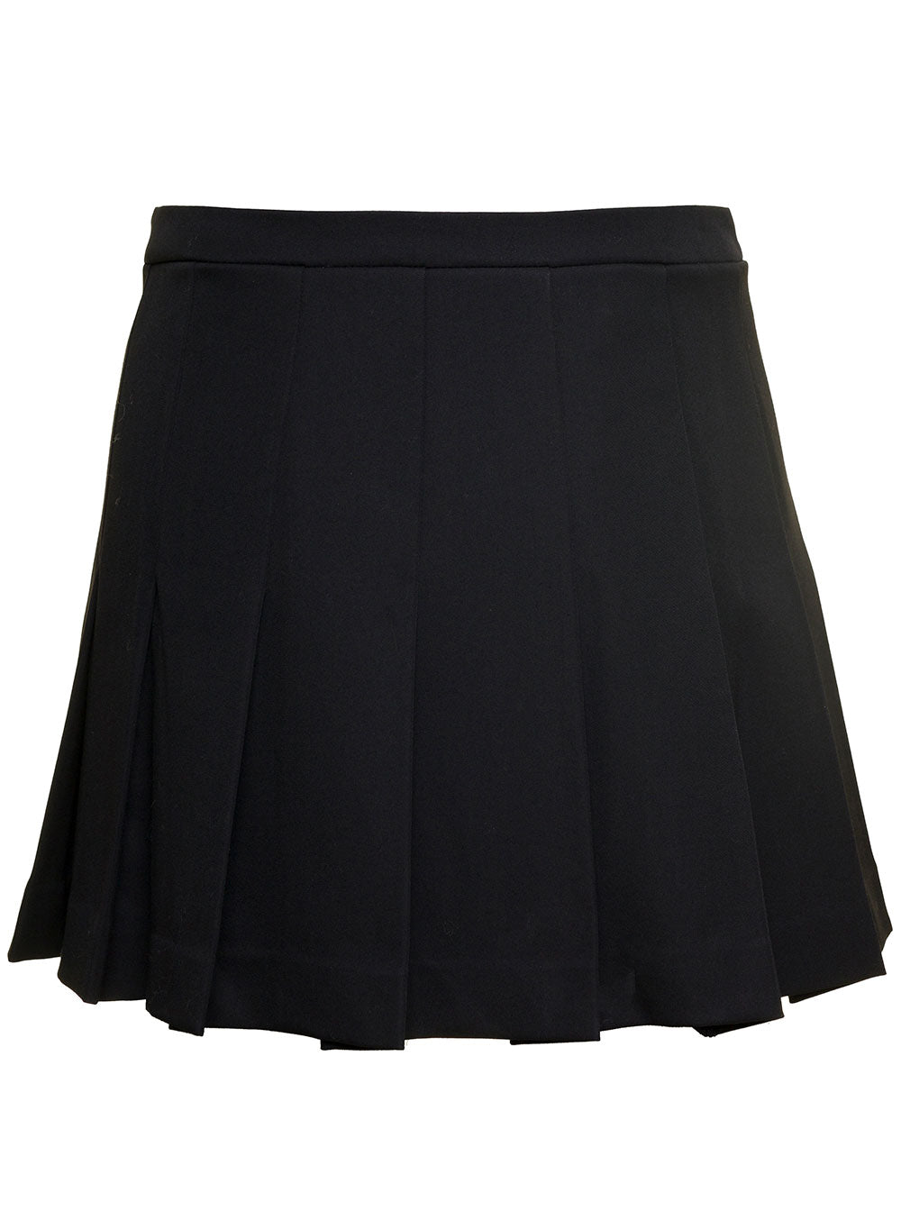 Black Mini Skirt With Side Bukle Detail Loop Wool Blend Woman Virgin Emerald