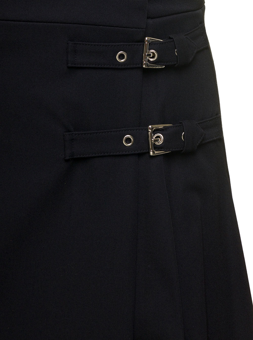Black Mini Skirt With Side Bukle Detail Loop Wool Blend Woman Virgin Emerald