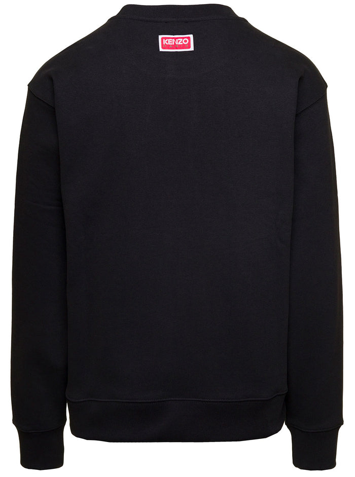 Black Crewneck Sweatshirt With Boke Flower Logo Print Cotton Stretch Man Cottonelastane Sweatshirts