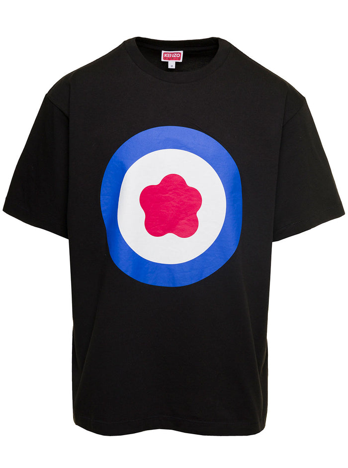 Black Oversized T-Shirt With Target Print Cotton Man Tshirts And Polo Shirts